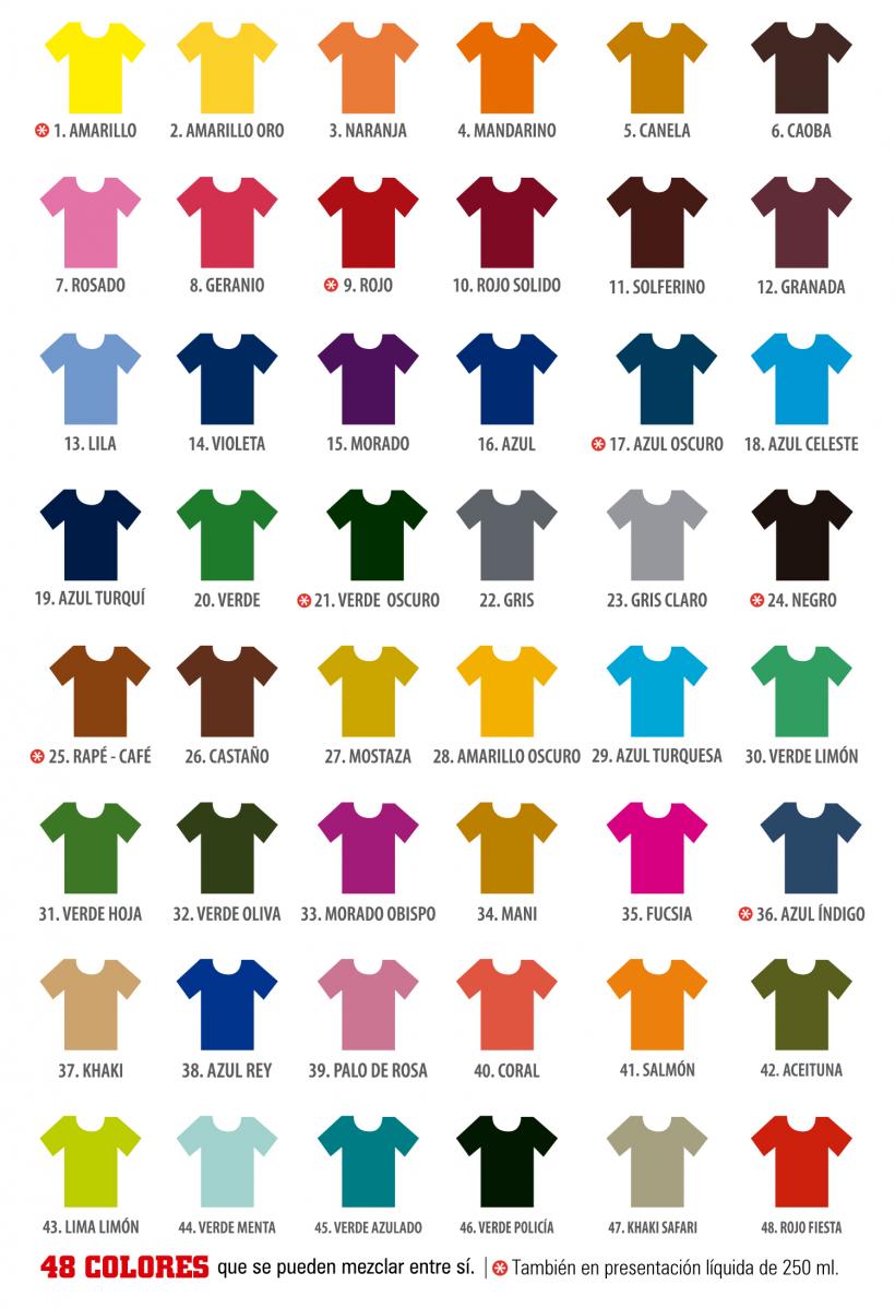Top 48+ imagen colores de tinte para ropa